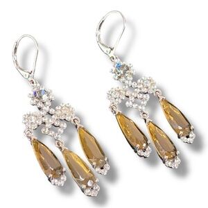 Vintage Nancy And Rise Chandelier Earrings Dangle Golden Yellow Topaz Silver